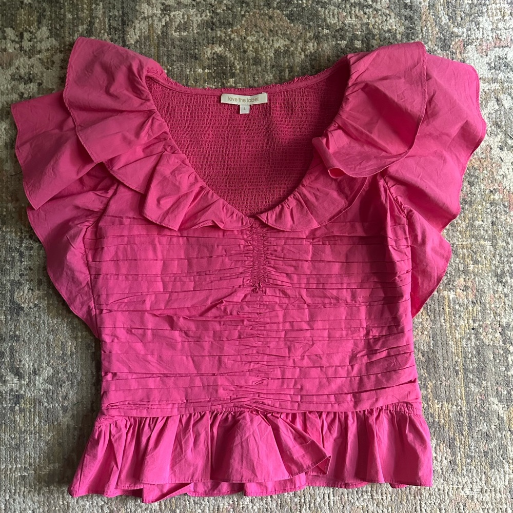 Love the Label Suraya Top Pink Ruffle Smocked Feminine Blouse Summer Vacation